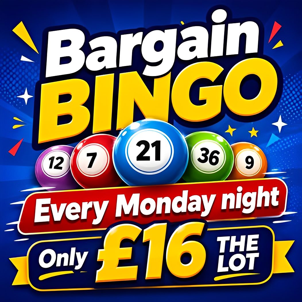 Bargain Bingo poster with colorful balls